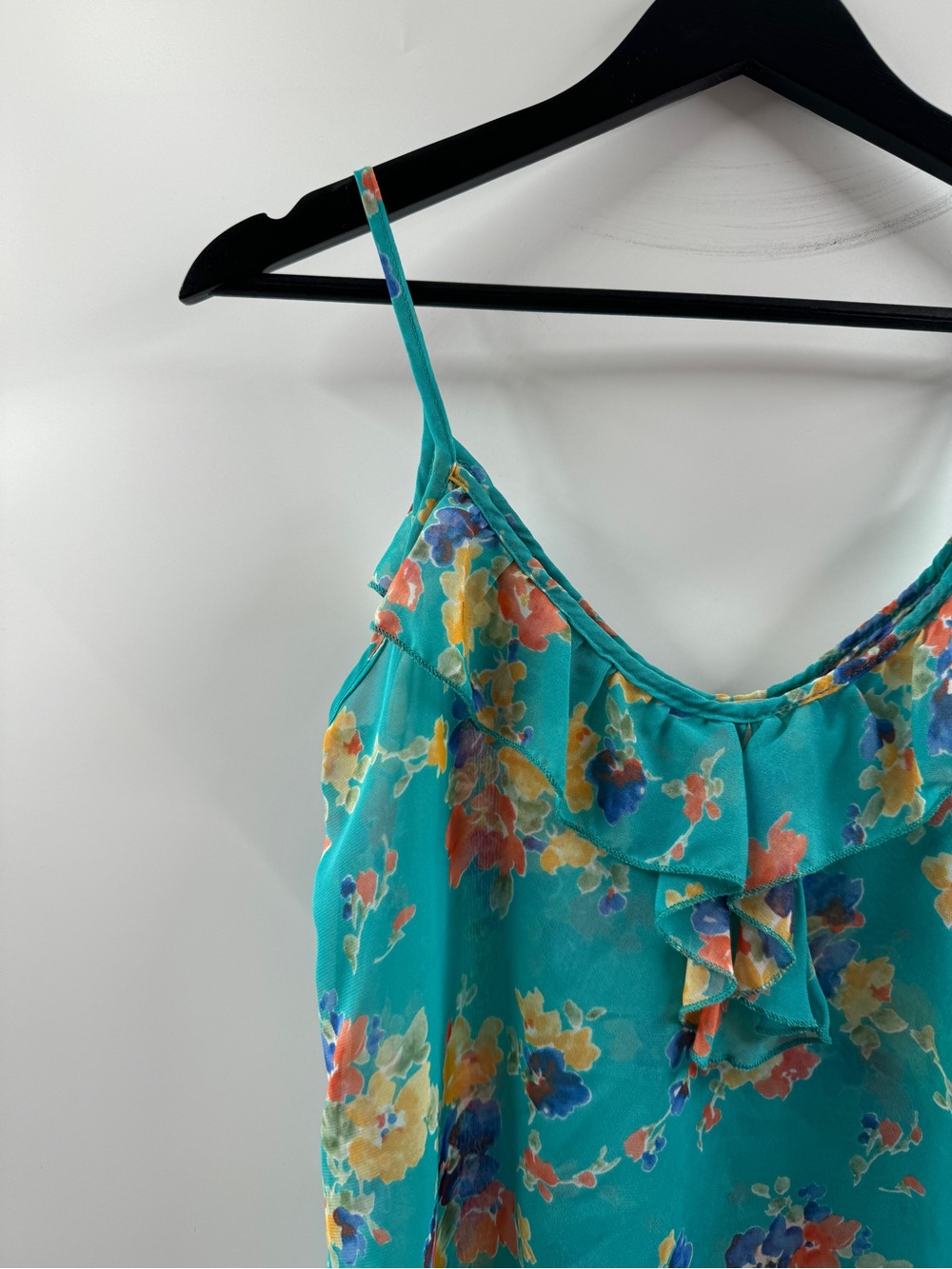 Francesca's Turquoise Floral Sheer Cami Tank Top – Women's Small - Picture 2 of 8